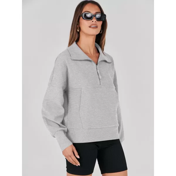 imageANRABESS Womens Half Zip Sweatshirt Cropped Pullover Casual Fleece Ribbed Knit Top 2023 Fall Fashion Sweater HoodiesGrey