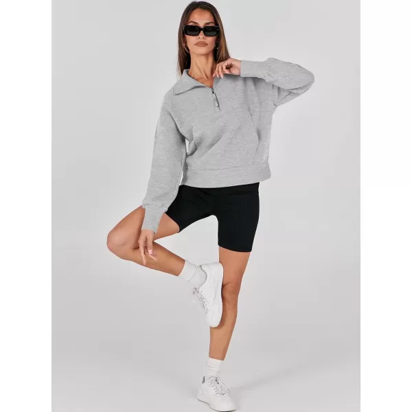 imageANRABESS Womens Half Zip Sweatshirt Cropped Pullover Casual Fleece Ribbed Knit Top 2023 Fall Fashion Sweater HoodiesGrey