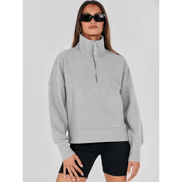 imageANRABESS Womens Half Zip Sweatshirt Cropped Pullover Casual Fleece Ribbed Knit Top 2023 Fall Fashion Sweater HoodiesGrey
