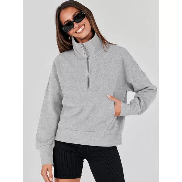 imageANRABESS Womens Half Zip Sweatshirt Cropped Pullover Casual Fleece Ribbed Knit Top 2023 Fall Fashion Sweater HoodiesGrey