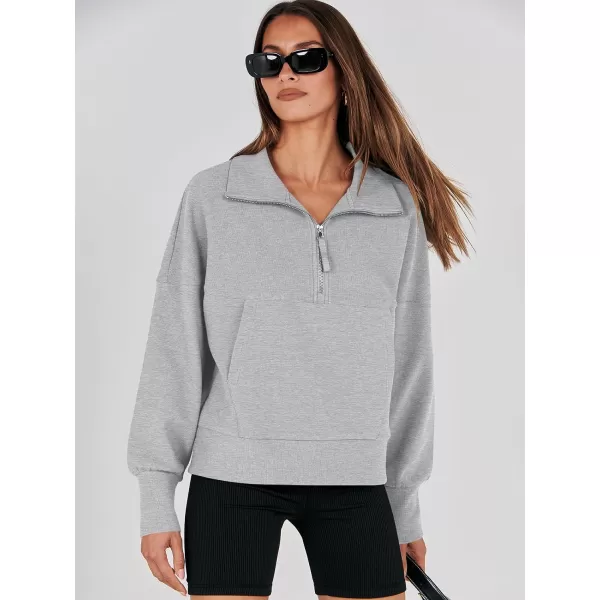 imageANRABESS Womens Half Zip Sweatshirt Cropped Pullover Casual Fleece Ribbed Knit Top 2023 Fall Fashion Sweater HoodiesGrey