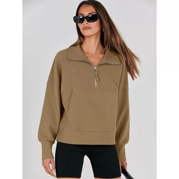 imageANRABESS Womens Half Zip Sweatshirt Cropped Pullover Casual Fleece Ribbed Knit Top 2023 Fall Fashion Sweater HoodiesKhaki