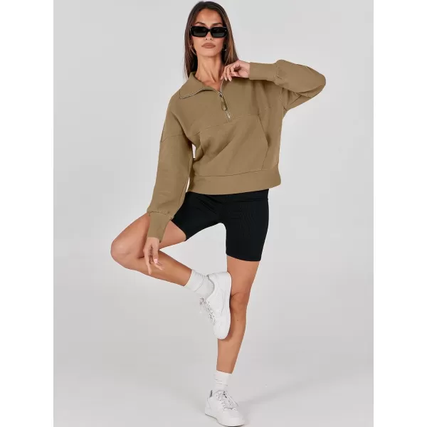 imageANRABESS Womens Half Zip Sweatshirt Cropped Pullover Casual Fleece Ribbed Knit Top 2023 Fall Fashion Sweater HoodiesKhaki