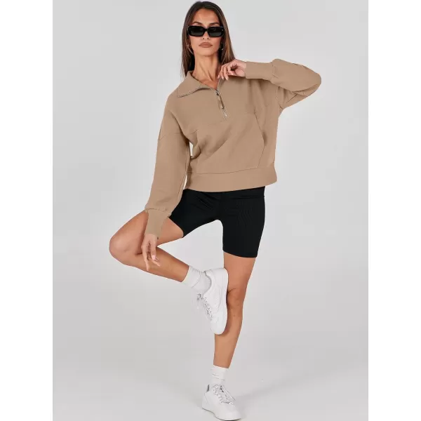 imageANRABESS Womens Half Zip Sweatshirt Cropped Pullover Casual Fleece Ribbed Knit Top 2023 Fall Fashion Sweater HoodiesLight Khaki