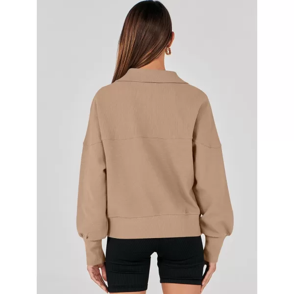 imageANRABESS Womens Half Zip Sweatshirt Cropped Pullover Casual Fleece Ribbed Knit Top 2023 Fall Fashion Sweater HoodiesLight Khaki