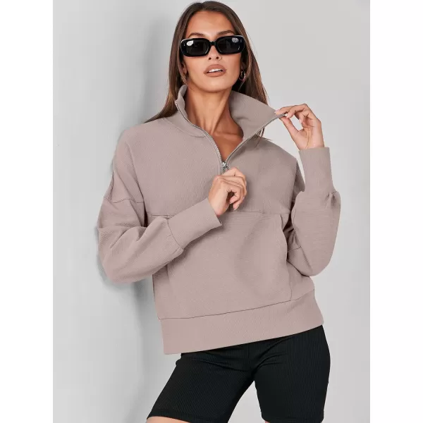 imageANRABESS Womens Half Zip Sweatshirt Cropped Pullover Casual Fleece Ribbed Knit Top 2023 Fall Fashion Sweater HoodiesRed Apricot