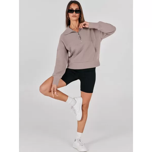 imageANRABESS Womens Half Zip Sweatshirt Cropped Pullover Casual Fleece Ribbed Knit Top 2023 Fall Fashion Sweater HoodiesRed Apricot
