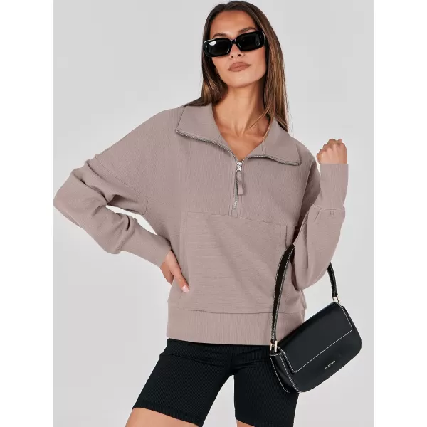 imageANRABESS Womens Half Zip Sweatshirt Cropped Pullover Casual Fleece Ribbed Knit Top 2023 Fall Fashion Sweater HoodiesRed Apricot