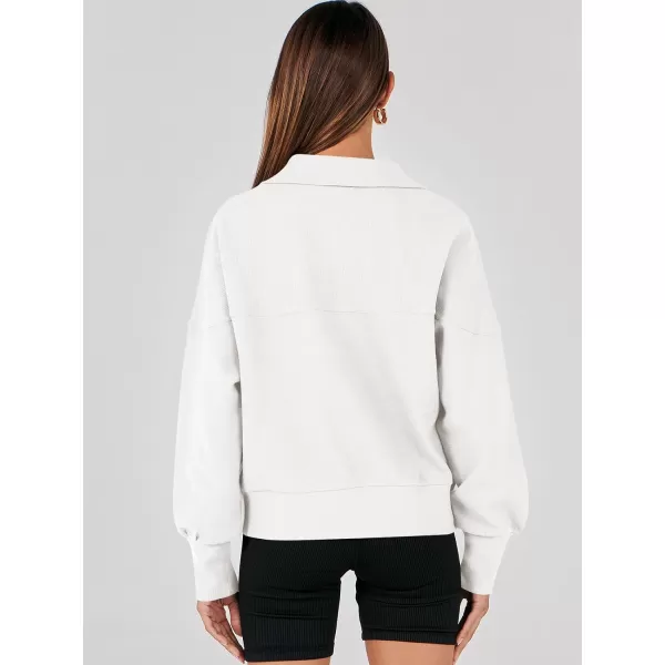 imageANRABESS Womens Half Zip Sweatshirt Cropped Pullover Casual Fleece Ribbed Knit Top 2023 Fall Fashion Sweater HoodiesWhite