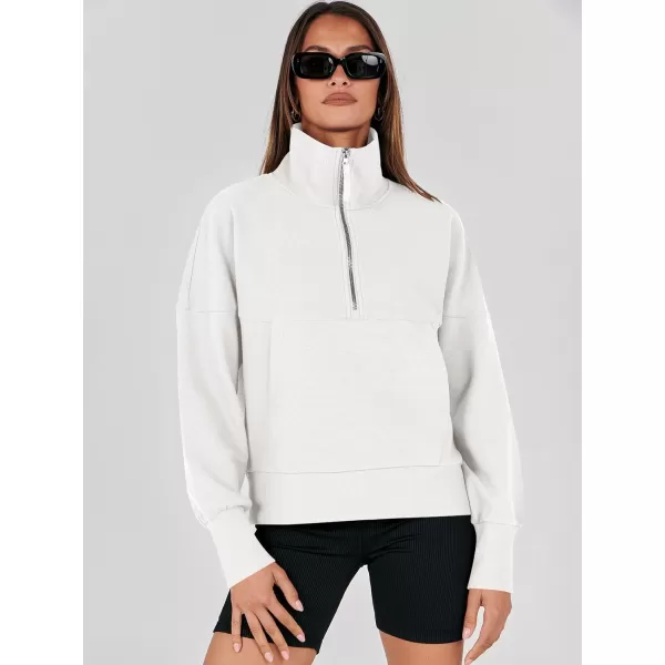 imageANRABESS Womens Half Zip Sweatshirt Cropped Pullover Casual Fleece Ribbed Knit Top 2023 Fall Fashion Sweater HoodiesWhite