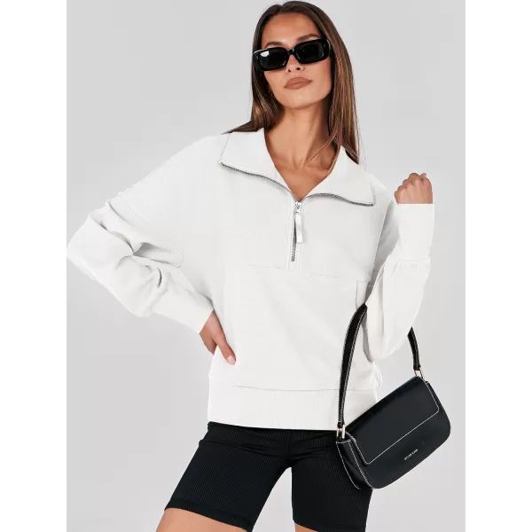 imageANRABESS Womens Half Zip Sweatshirt Cropped Pullover Casual Fleece Ribbed Knit Top 2023 Fall Fashion Sweater HoodiesWhite
