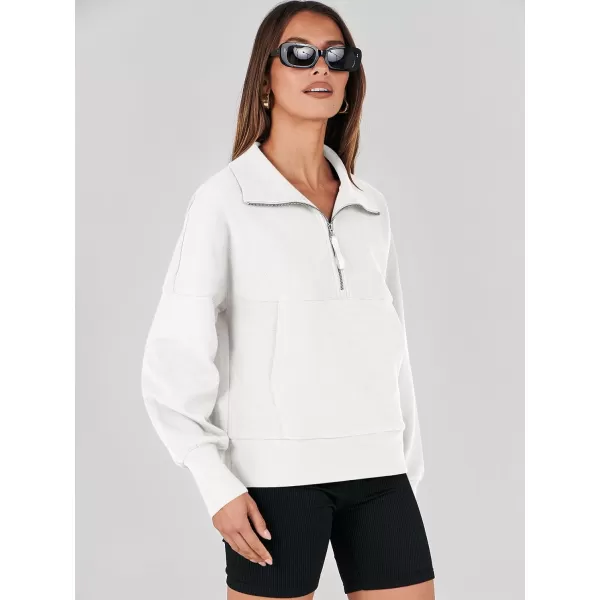 imageANRABESS Womens Half Zip Sweatshirt Cropped Pullover Casual Fleece Ribbed Knit Top 2023 Fall Fashion Sweater HoodiesWhite