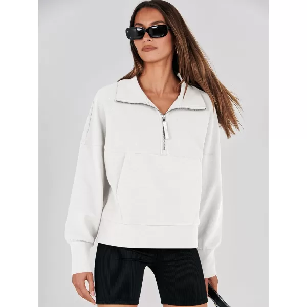 imageANRABESS Womens Half Zip Sweatshirt Cropped Pullover Casual Fleece Ribbed Knit Top 2023 Fall Fashion Sweater HoodiesWhite