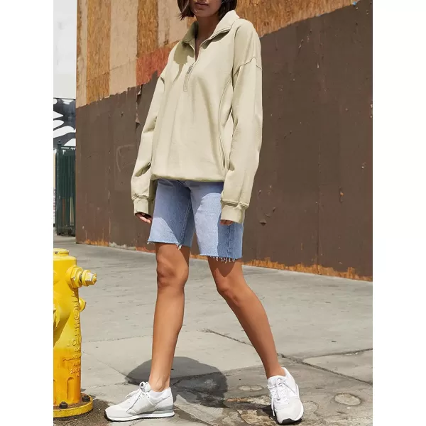 imageANRABESS Womens Half Zip Sweatshirt Oversized Long Sleeve Hoodies Chunky 2023 Trendy Winter Outfits Clothes with PocketsApricot