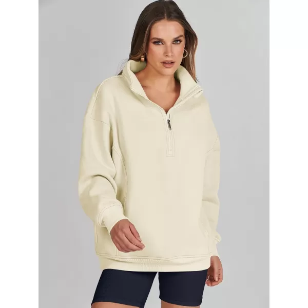 imageANRABESS Womens Half Zip Sweatshirt Oversized Long Sleeve Hoodies Chunky 2023 Trendy Winter Outfits Clothes with PocketsApricot