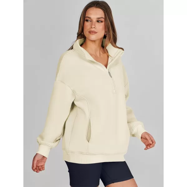 imageANRABESS Womens Half Zip Sweatshirt Oversized Long Sleeve Hoodies Chunky 2023 Trendy Winter Outfits Clothes with PocketsApricot