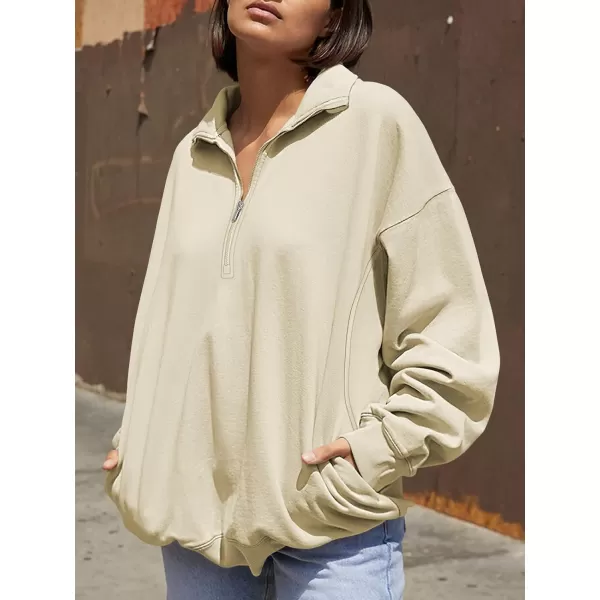 imageANRABESS Womens Half Zip Sweatshirt Oversized Long Sleeve Hoodies Chunky 2023 Trendy Winter Outfits Clothes with PocketsApricot