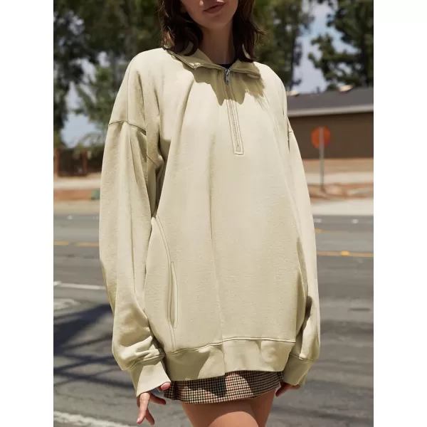 imageANRABESS Womens Half Zip Sweatshirt Oversized Long Sleeve Hoodies Chunky 2023 Trendy Winter Outfits Clothes with PocketsApricot