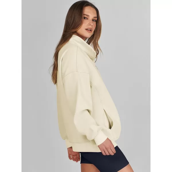 imageANRABESS Womens Half Zip Sweatshirt Oversized Long Sleeve Hoodies Chunky 2023 Trendy Winter Outfits Clothes with PocketsApricot