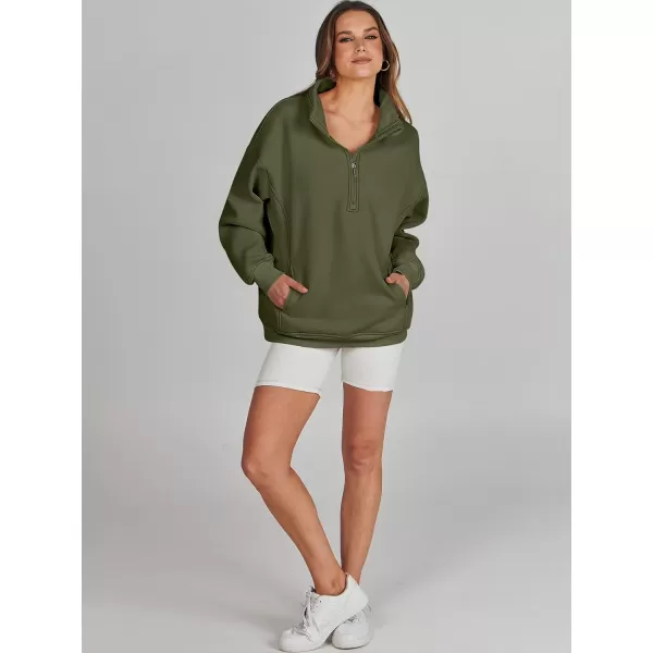 imageANRABESS Womens Half Zip Sweatshirt Oversized Long Sleeve Hoodies Chunky 2023 Trendy Winter Outfits Clothes with PocketsArmy Green