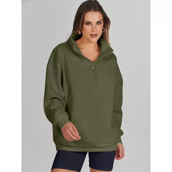 imageANRABESS Womens Half Zip Sweatshirt Oversized Long Sleeve Hoodies Chunky 2023 Trendy Winter Outfits Clothes with PocketsArmy Green
