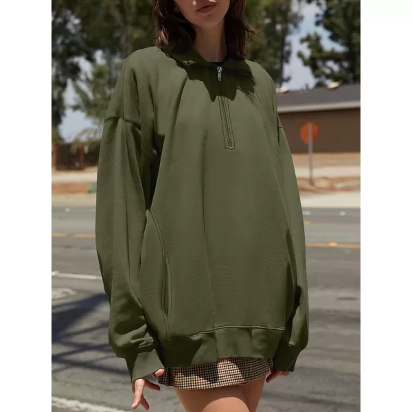 imageANRABESS Womens Half Zip Sweatshirt Oversized Long Sleeve Hoodies Chunky 2023 Trendy Winter Outfits Clothes with PocketsArmy Green