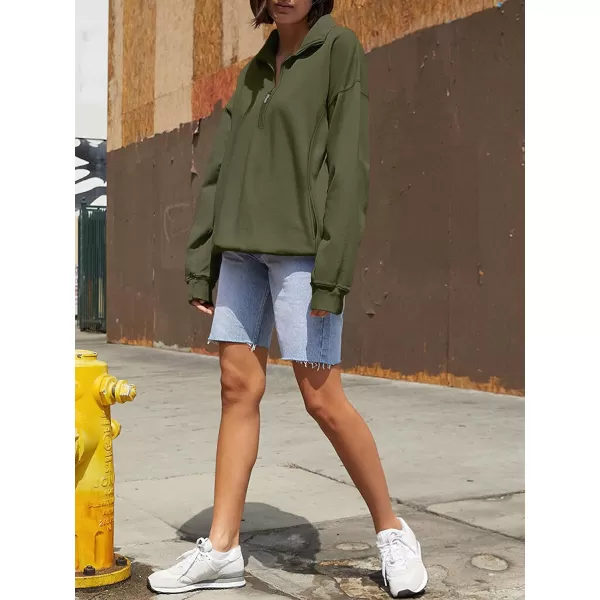 imageANRABESS Womens Half Zip Sweatshirt Oversized Long Sleeve Hoodies Chunky 2023 Trendy Winter Outfits Clothes with PocketsArmy Green