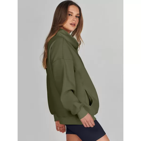 imageANRABESS Womens Half Zip Sweatshirt Oversized Long Sleeve Hoodies Chunky 2023 Trendy Winter Outfits Clothes with PocketsArmy Green