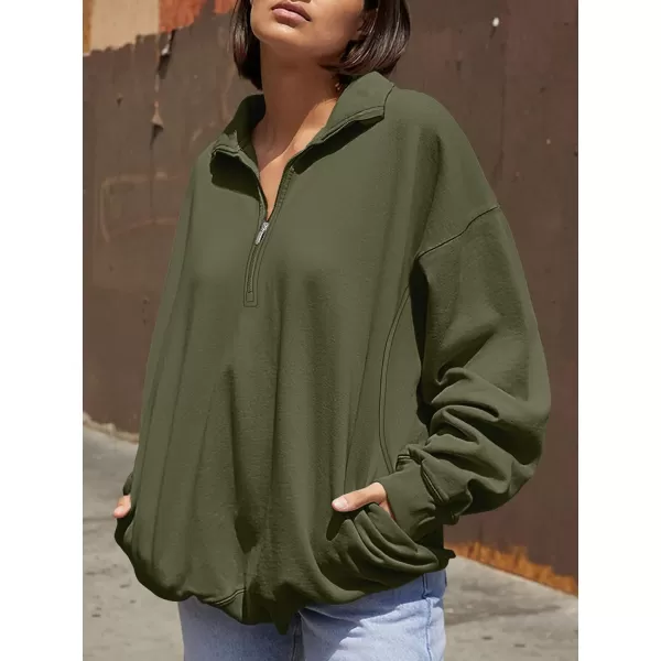 imageANRABESS Womens Half Zip Sweatshirt Oversized Long Sleeve Hoodies Chunky 2023 Trendy Winter Outfits Clothes with PocketsArmy Green