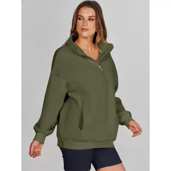 imageANRABESS Womens Half Zip Sweatshirt Oversized Long Sleeve Hoodies Chunky 2023 Trendy Winter Outfits Clothes with PocketsArmy Green
