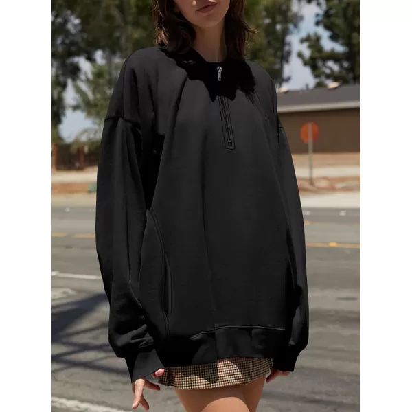 imageANRABESS Womens Half Zip Sweatshirt Oversized Long Sleeve Hoodies Chunky 2023 Trendy Winter Outfits Clothes with PocketsBlack