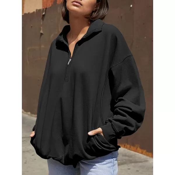 imageANRABESS Womens Half Zip Sweatshirt Oversized Long Sleeve Hoodies Chunky 2023 Trendy Winter Outfits Clothes with PocketsBlack