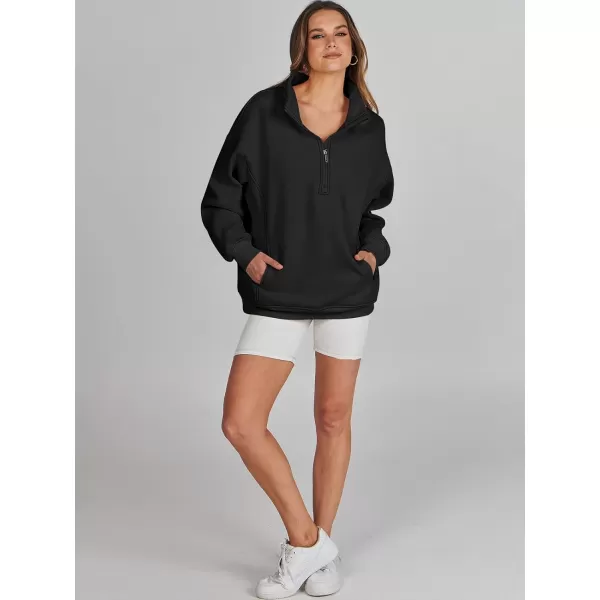 imageANRABESS Womens Half Zip Sweatshirt Oversized Long Sleeve Hoodies Chunky 2023 Trendy Winter Outfits Clothes with PocketsBlack