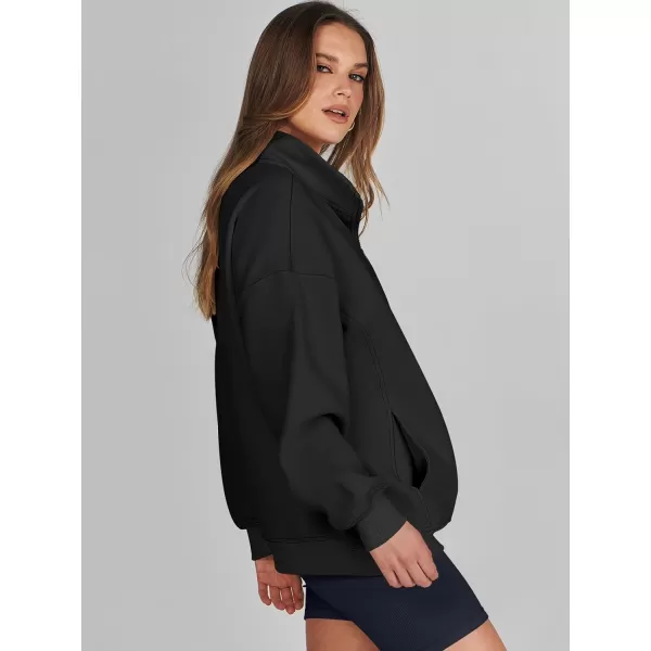 imageANRABESS Womens Half Zip Sweatshirt Oversized Long Sleeve Hoodies Chunky 2023 Trendy Winter Outfits Clothes with PocketsBlack