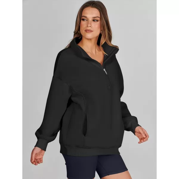 imageANRABESS Womens Half Zip Sweatshirt Oversized Long Sleeve Hoodies Chunky 2023 Trendy Winter Outfits Clothes with PocketsBlack