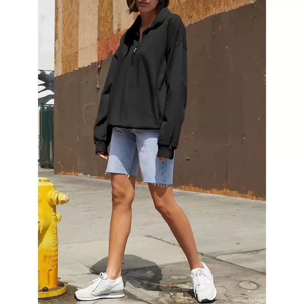 imageANRABESS Womens Half Zip Sweatshirt Oversized Long Sleeve Hoodies Chunky 2023 Trendy Winter Outfits Clothes with PocketsBlack