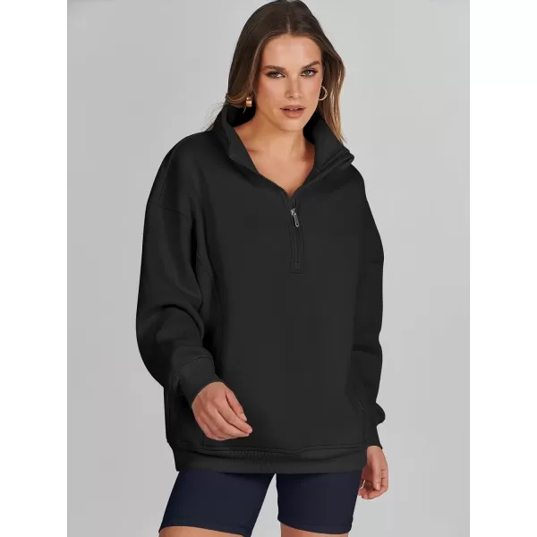imageANRABESS Womens Half Zip Sweatshirt Oversized Long Sleeve Hoodies Chunky 2023 Trendy Winter Outfits Clothes with PocketsBlack