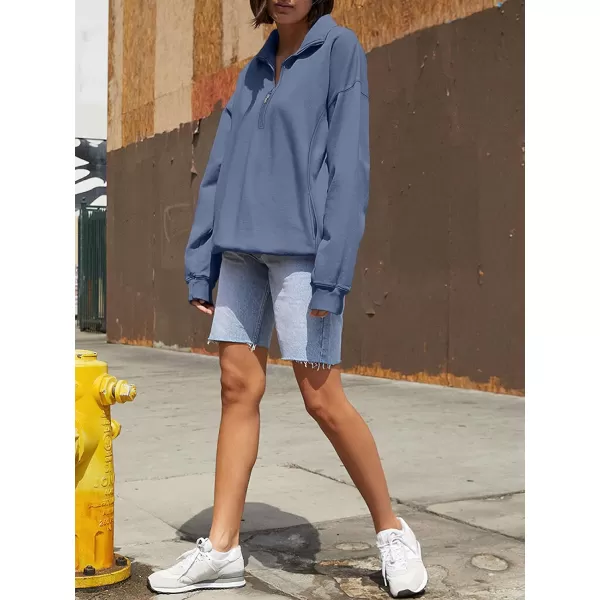 imageANRABESS Womens Half Zip Sweatshirt Oversized Long Sleeve Hoodies Chunky 2023 Trendy Winter Outfits Clothes with PocketsBlue