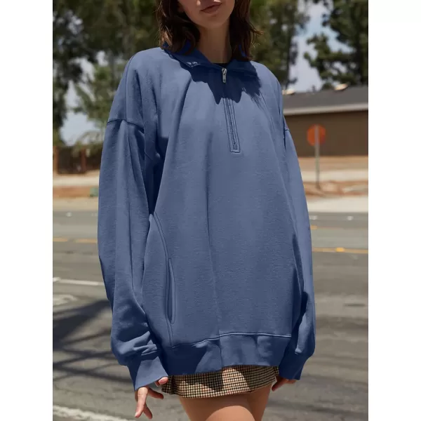 imageANRABESS Womens Half Zip Sweatshirt Oversized Long Sleeve Hoodies Chunky 2023 Trendy Winter Outfits Clothes with PocketsBlue