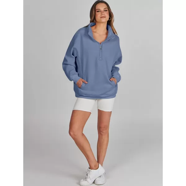 imageANRABESS Womens Half Zip Sweatshirt Oversized Long Sleeve Hoodies Chunky 2023 Trendy Winter Outfits Clothes with PocketsBlue
