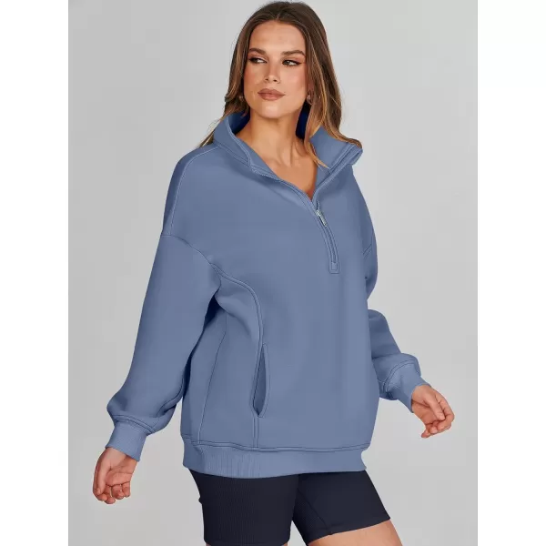 imageANRABESS Womens Half Zip Sweatshirt Oversized Long Sleeve Hoodies Chunky 2023 Trendy Winter Outfits Clothes with PocketsBlue