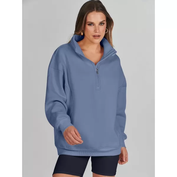 imageANRABESS Womens Half Zip Sweatshirt Oversized Long Sleeve Hoodies Chunky 2023 Trendy Winter Outfits Clothes with PocketsBlue