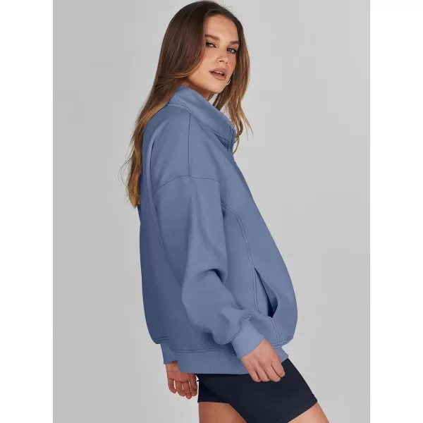 imageANRABESS Womens Half Zip Sweatshirt Oversized Long Sleeve Hoodies Chunky 2023 Trendy Winter Outfits Clothes with PocketsBlue