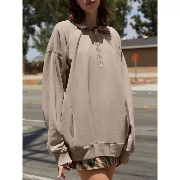 imageANRABESS Womens Half Zip Sweatshirt Oversized Long Sleeve Hoodies Chunky 2023 Trendy Winter Outfits Clothes with PocketsCoffee Grey