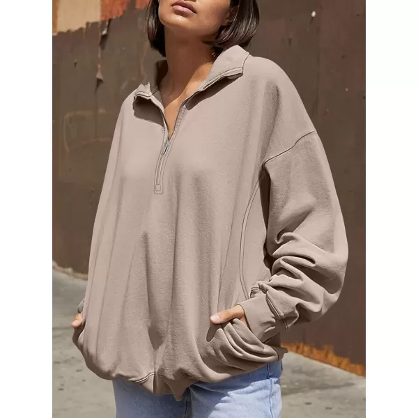 imageANRABESS Womens Half Zip Sweatshirt Oversized Long Sleeve Hoodies Chunky 2023 Trendy Winter Outfits Clothes with PocketsCoffee Grey