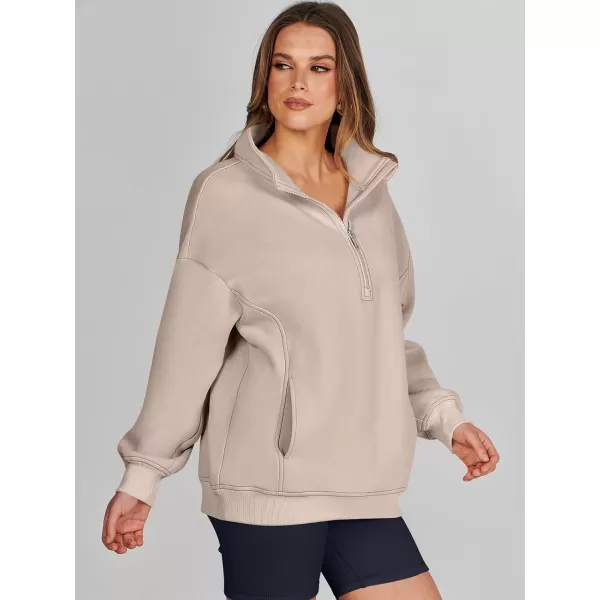 imageANRABESS Womens Half Zip Sweatshirt Oversized Long Sleeve Hoodies Chunky 2023 Trendy Winter Outfits Clothes with PocketsCoffee Grey