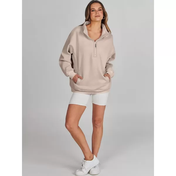 imageANRABESS Womens Half Zip Sweatshirt Oversized Long Sleeve Hoodies Chunky 2023 Trendy Winter Outfits Clothes with PocketsCoffee Grey