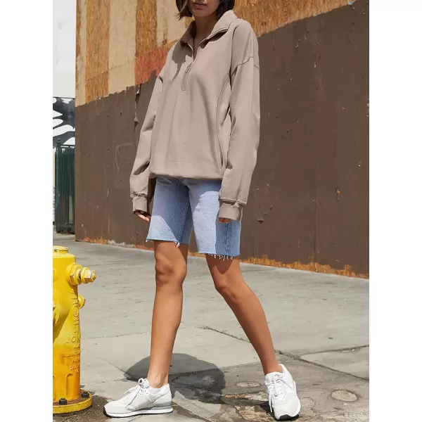 imageANRABESS Womens Half Zip Sweatshirt Oversized Long Sleeve Hoodies Chunky 2023 Trendy Winter Outfits Clothes with PocketsCoffee Grey