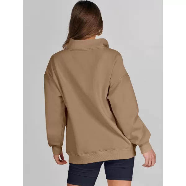 imageANRABESS Womens Half Zip Sweatshirt Oversized Long Sleeve Hoodies Chunky 2023 Trendy Winter Outfits Clothes with PocketsDark Brown