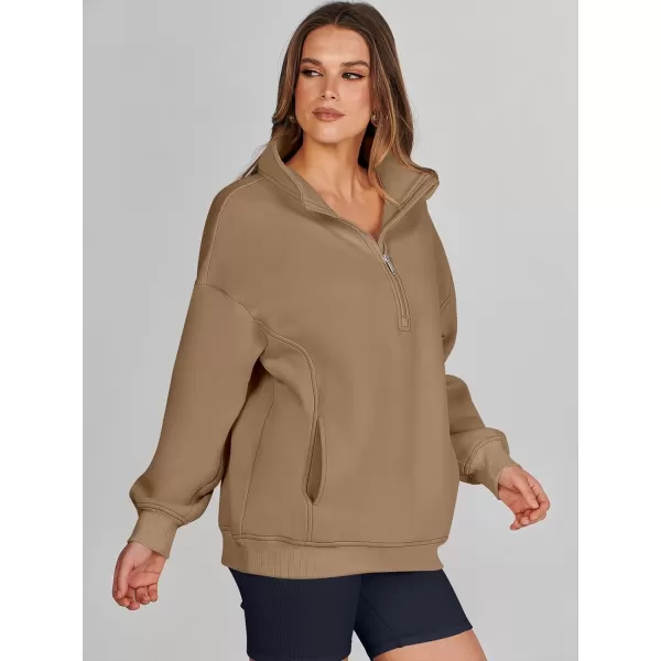 imageANRABESS Womens Half Zip Sweatshirt Oversized Long Sleeve Hoodies Chunky 2023 Trendy Winter Outfits Clothes with PocketsDark Brown